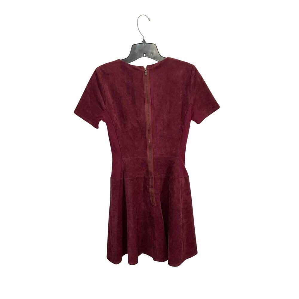 BCBGMAXAZRIA Faux Suede Burgundy Short Sleeve Fit & Flare Mini Dress Sz 4 Small - Picture 2 of 7